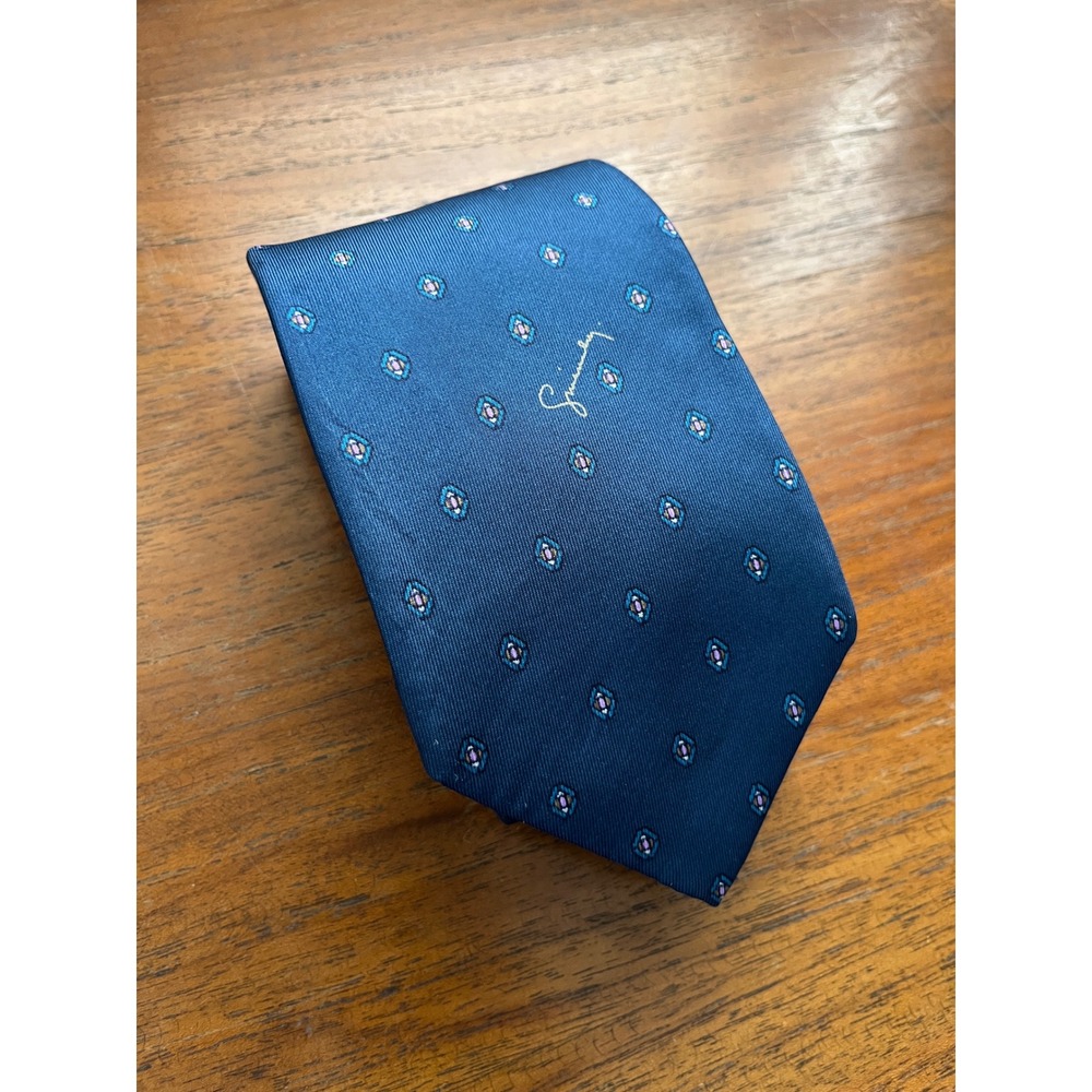 Givenchy Monsieur Silk Tie Navy Blue Geometric Medallion Vintage